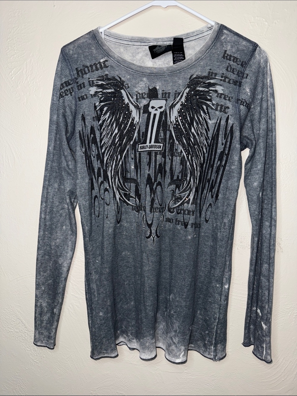 Harley-Davidson Winged Skull Thermal Long Sleeve Top Size L